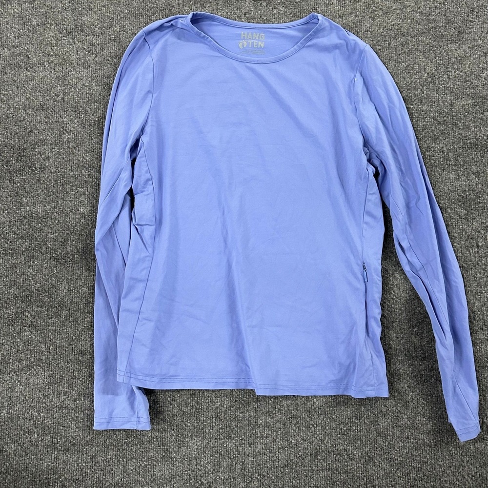 Hang Ten Long Sleeve Shirt Womens Size L Blue Active Sun Shirt Side Pocket